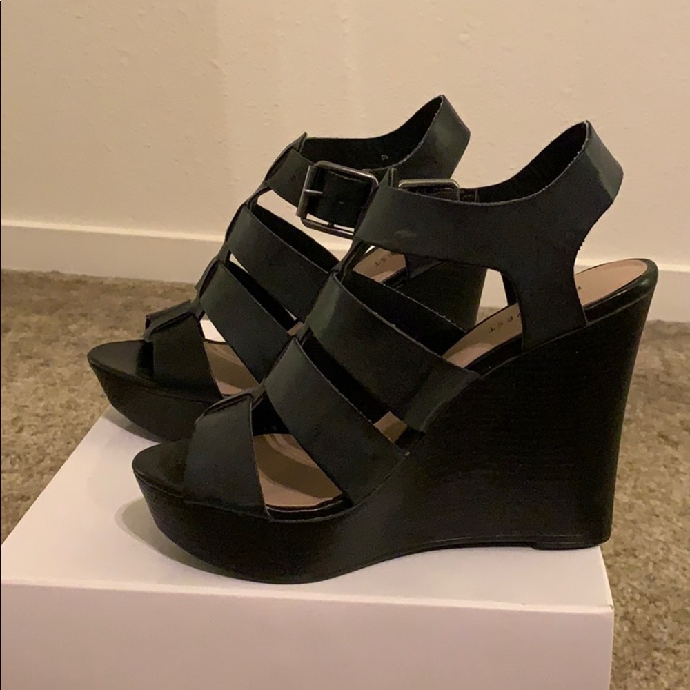 Black platform wedge sandals